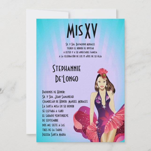 5x7 Glamor Girl Quinceanera Invitation Anniversair (Devant)
