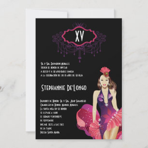 5x7 Glamor Girl Quinceanera Invitation Anniversair