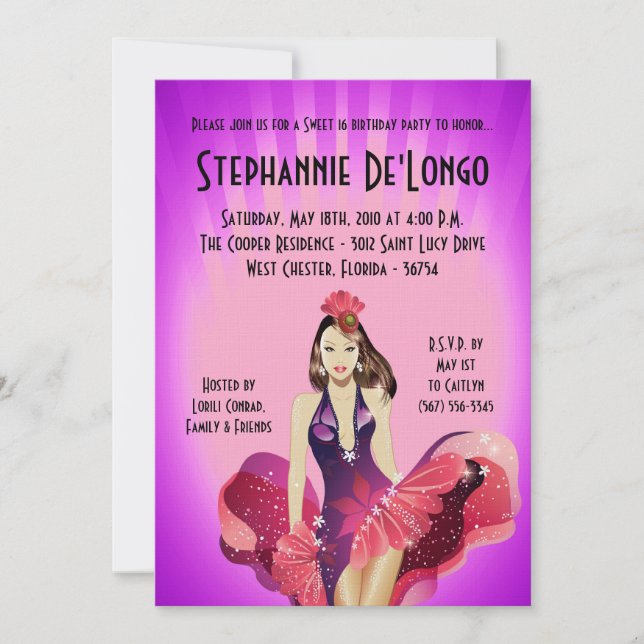 5x7 Glamor Girl Sweet 16 Anniversaire Invitation (Devant)