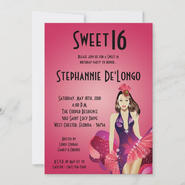 5x7 Glamor Girl Sweet 16 Anniversaire Invitation (Devant)