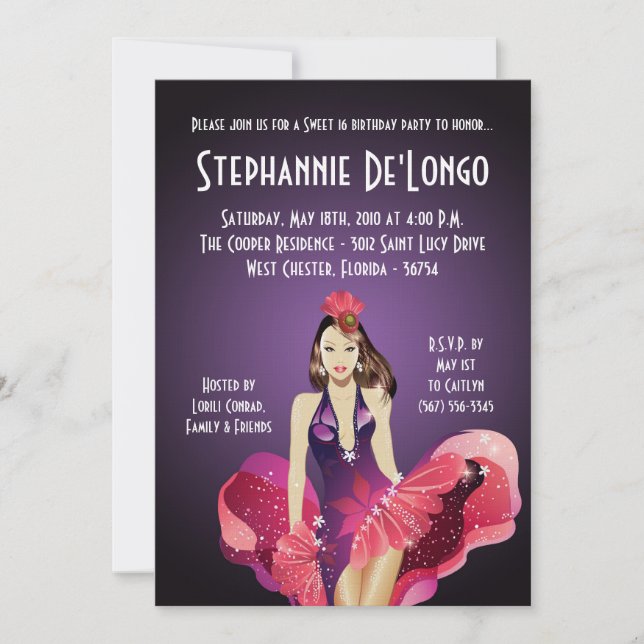 5x7 Glamor Girl Sweet 16 Anniversaire Invitation (Devant)