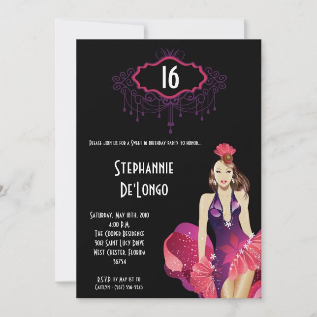5x7 Glamor Girl Sweet 16 Anniversaire Invitation (Devant)