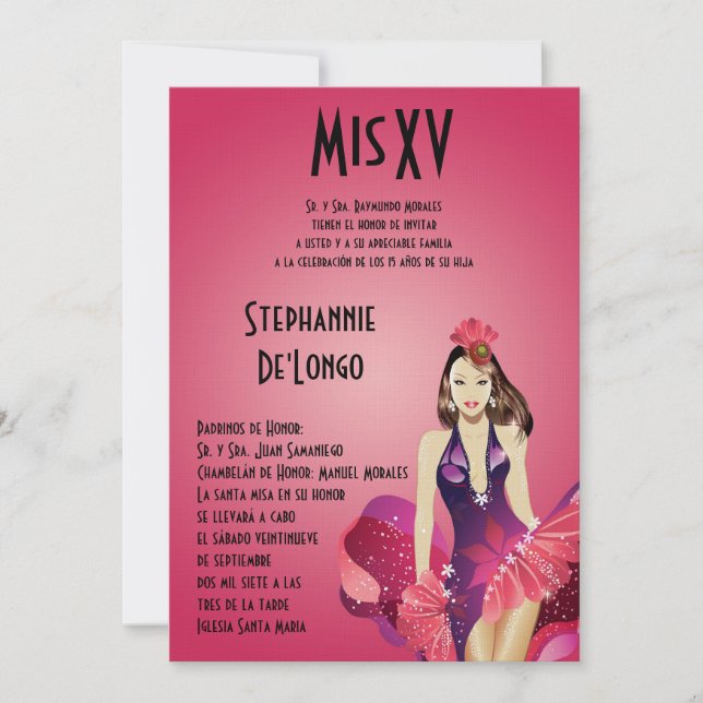 5x7 Glamour Girl Quinceanera Birthday Invitation (Front)