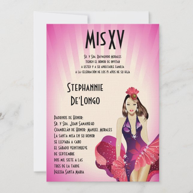 5x7 Glamour Girl Quinceanera Birthday Invitation (Front)