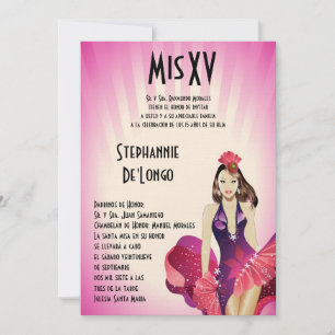 5x7 Glamour Girl Quinceanera Birthday Invitation