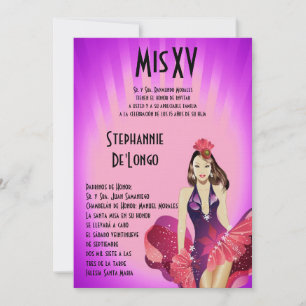 5x7 Glamour Girl Quinceanera Birthday Invitation
