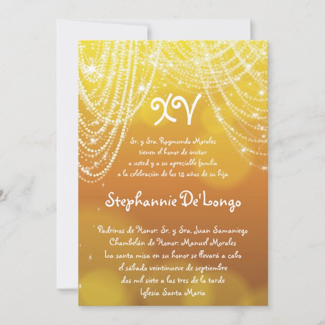 5x7 Glitz Glimmer Quinceanera Invitation d'anniver (Devant)