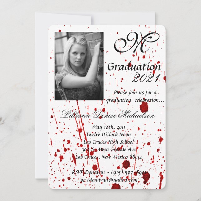 5x7 Graduation Part Invitation Blood Splatter Vamp (Front)