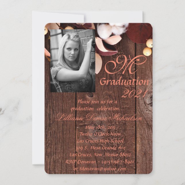 5x7 Graduation Part Invitation Cotton Branch on Da (Front)