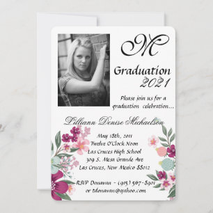 5x7 Graduation Part Invitation Fleurs tropicales s