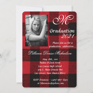 5x7 Graduation Part Invitation Red Buffalo Plaid
