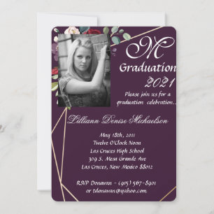 5x7 Graduation Partie Invitation Plum Purple Roses