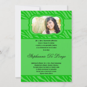 5x7 Gree Zebra Print Patter Quinceanera Invitation