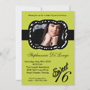 5x7 Green Band PHOTO Sweet 16 Birthday Invite