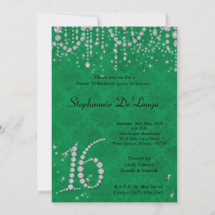 5x7 Green Diamond Sweet 16 Anniversaire Invitation