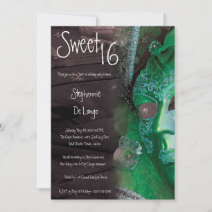 5x7 Green Masquerade Sweet 16 Birthday Invitation