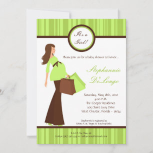 5x7 Green Modern Mod Maman Baby shower Invitation