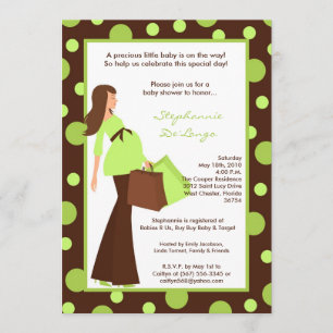 5x7 Green Modern Mod Mom Baby Shower Invitation