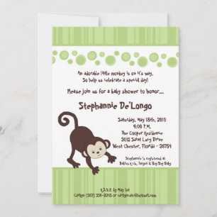 5x7 Green Pop Monkey Neutra Baby Shower Invitation