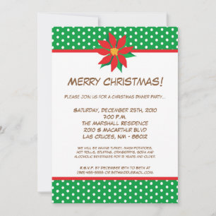 5x7 Green Red Poinsetti Noël Invitation