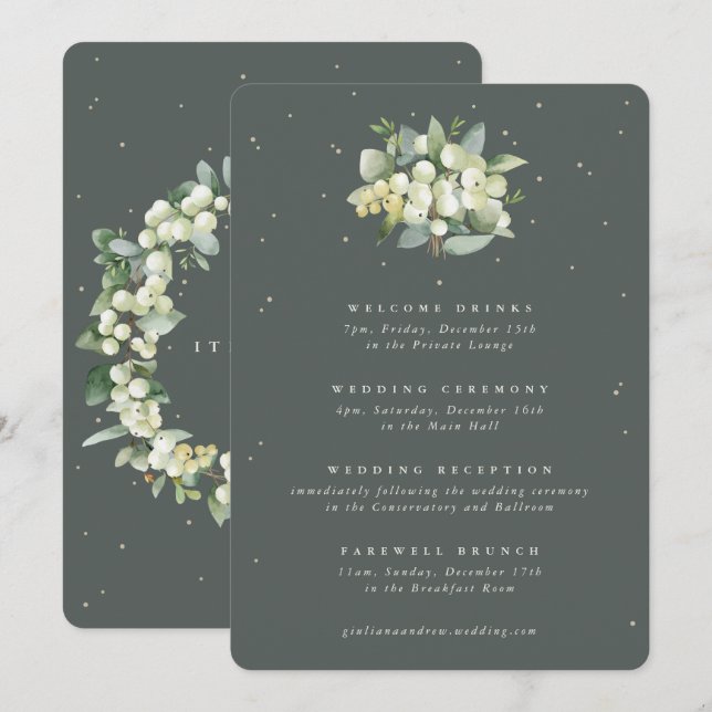 5x7 Green Snowberry+Eucalyptus Wedding Itinerary (Front/Back)