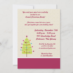 5x7 Green Tree / Ornaments Christmas Invitation
