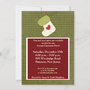 5x7 Green / White Christmas Stocking Invitation
