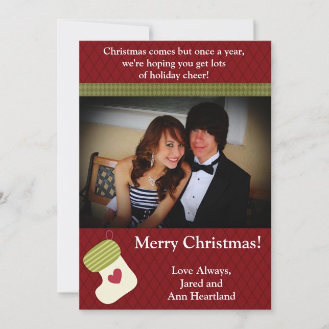 5x7 Green / White Christmas Stocking Invitation (Front)