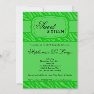 5x7 Green Zebra Imprimer Anniversaire Invitation