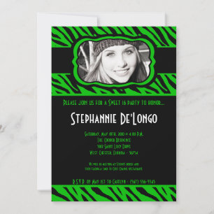 5x7 Green Zebra PHOTO Sweet 16 Birthday Invitation