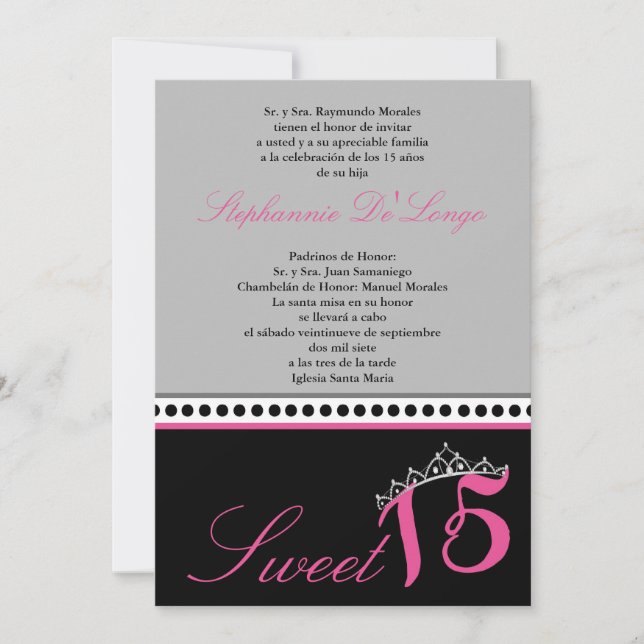 5x7 Grey Tiara Quinceanera Invitation de la fête (Devant)
