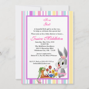 5x7 Gril Bunny Rabbit Baby Shower Invitation