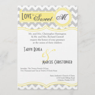 5x7 Gris Jaune Chevron Faire-part de mariage