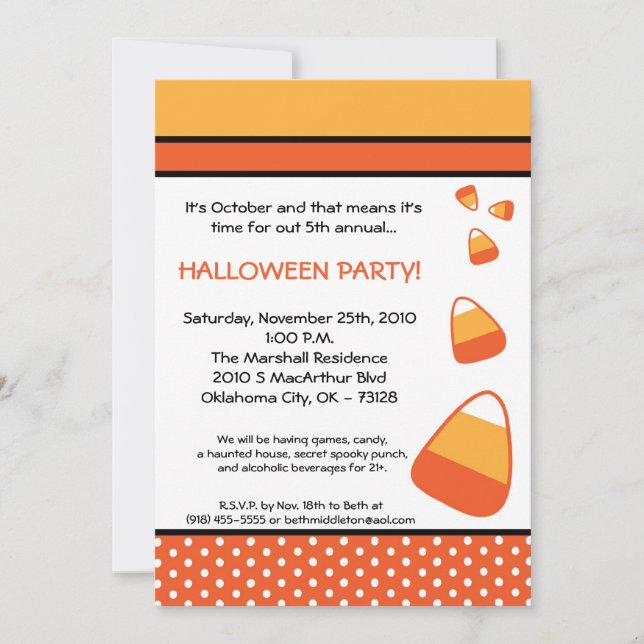 5x7 Halloween Candy Corn Halloween Invitation (Front)
