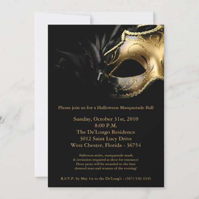5x7 Halloween Masquerade Ball Mask Invitation (Front)