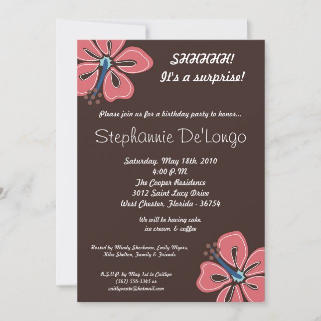 5x7 Hawaiian Hibiscus Flower Birthday Invitation (Front)