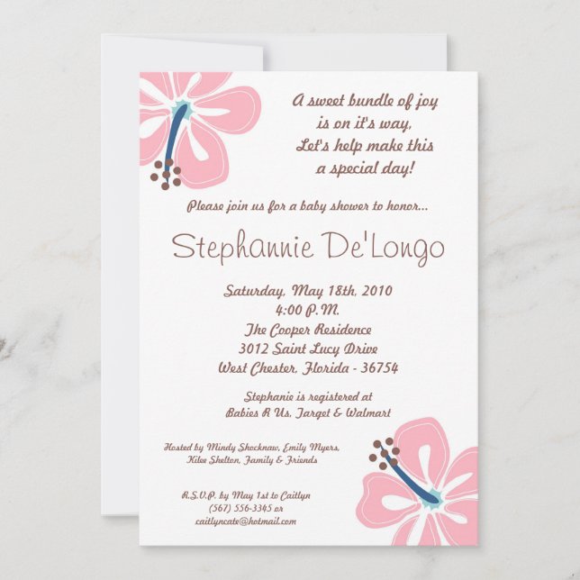5x7 Hawaiian HibiscusFlower Baby Shower Invitation (Front)
