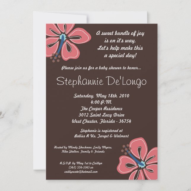 5x7 Hawaiian HibiscusFlower Baby Shower Invitation (Front)