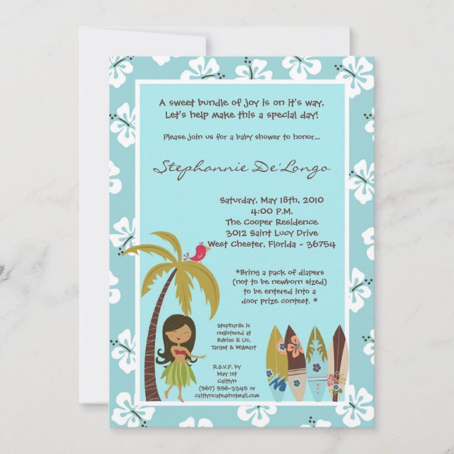 5x7 Hawaiian Luau Baby shower tropical Invitation (Devant)