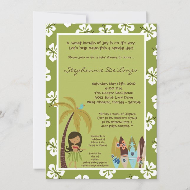 5x7 Hawaiian Luau Tropical Baby Shower Invitation (Front)