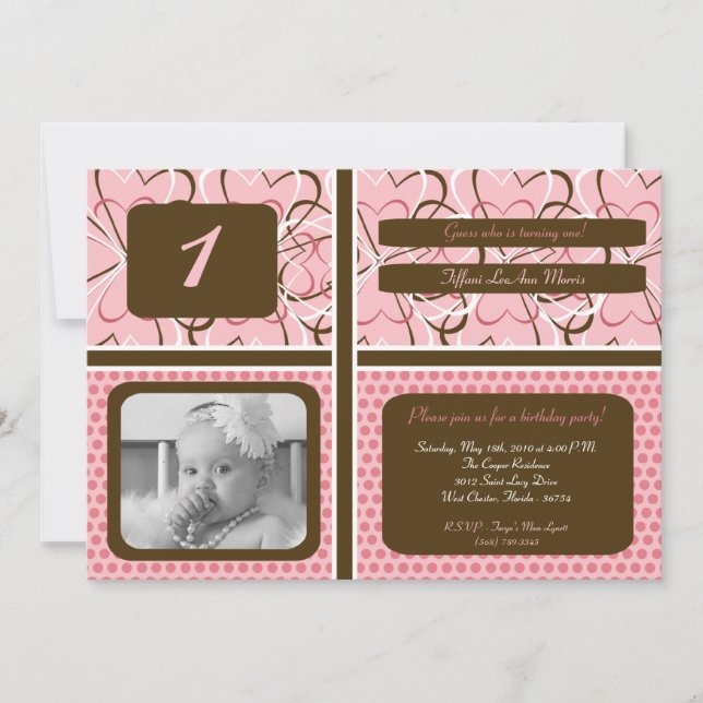 5x7 Heart PolkaDot Photo Birthday Party Invitation (Front)