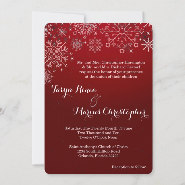 5x7 Hiver Flammes de neige Faire-part de mariage d (Devant)