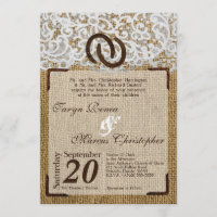 5x7 Horse Shoes on Burlap Lace Wedding Invitation