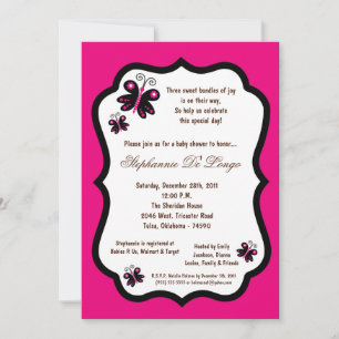 5x7 Hot Pink Butterfly Baby Shower Invitation