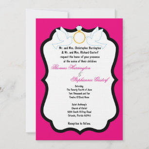 5x7 Hot Pink Dove Diamond Wedding Invitation