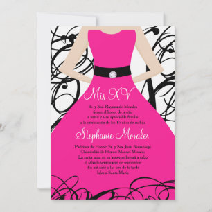 5x7 Hot Pink Dress Quinceanera Birthday Invitation