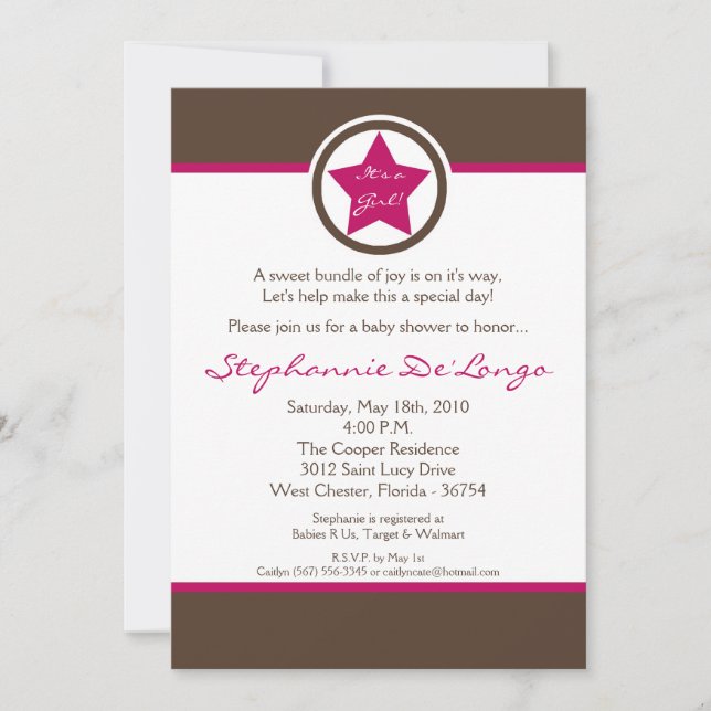 5x7 Hot Pink Rock Star Baby Shower Invitation (Front)