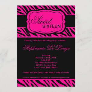 5x7 Hot Pink Zebra Imprimer Invitation à la fête d