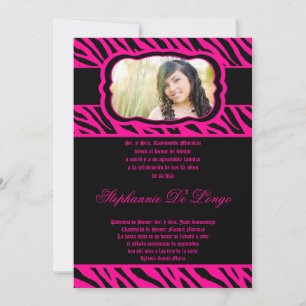 5x7 Hot Pink Zebra Print Quinceanera Invitation