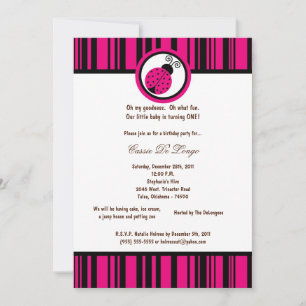 5x7 Hot rose Lady Bug Anniversaire Invitation de f